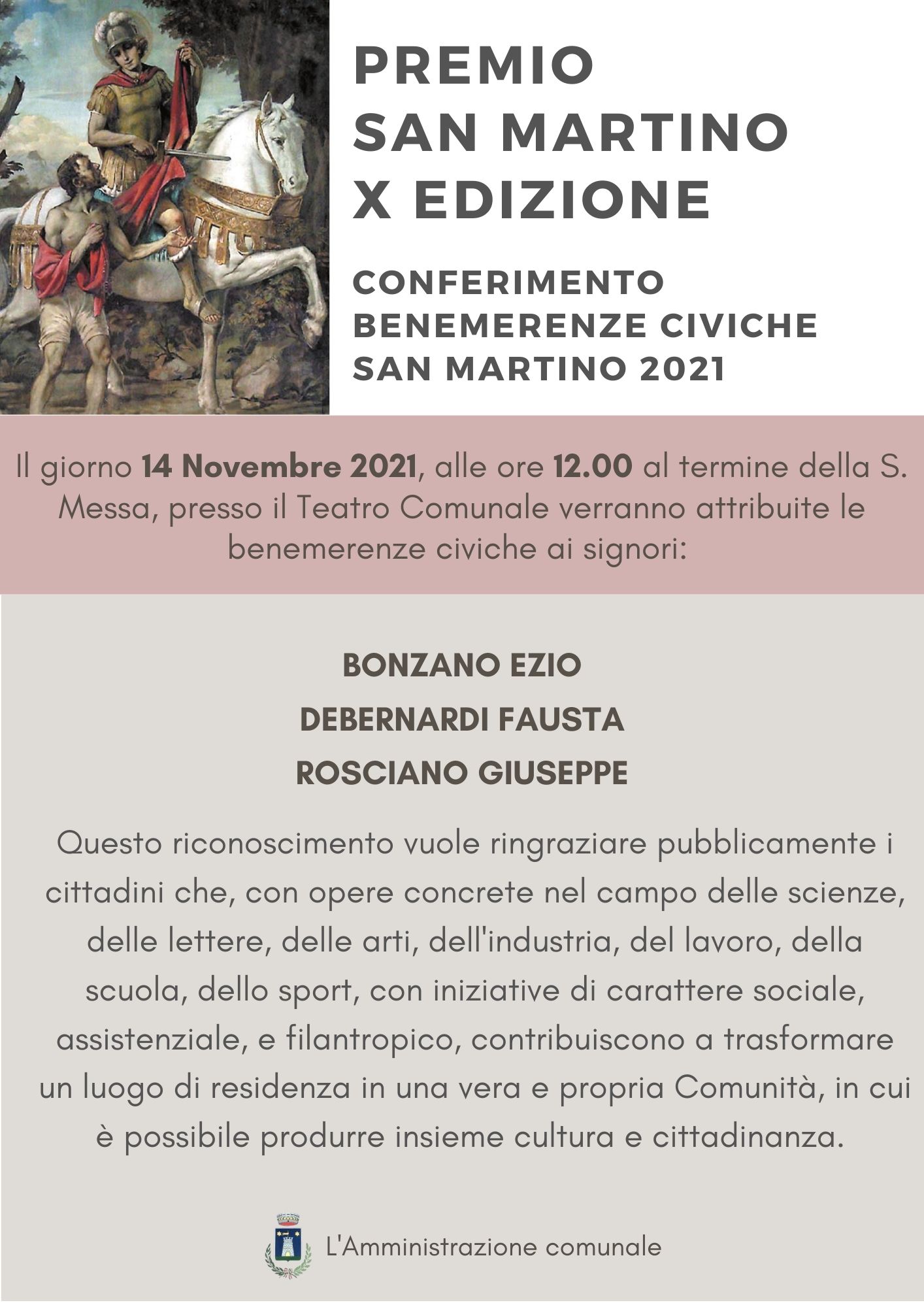 Attribuzione benemerenze Civihe San Martino 2021